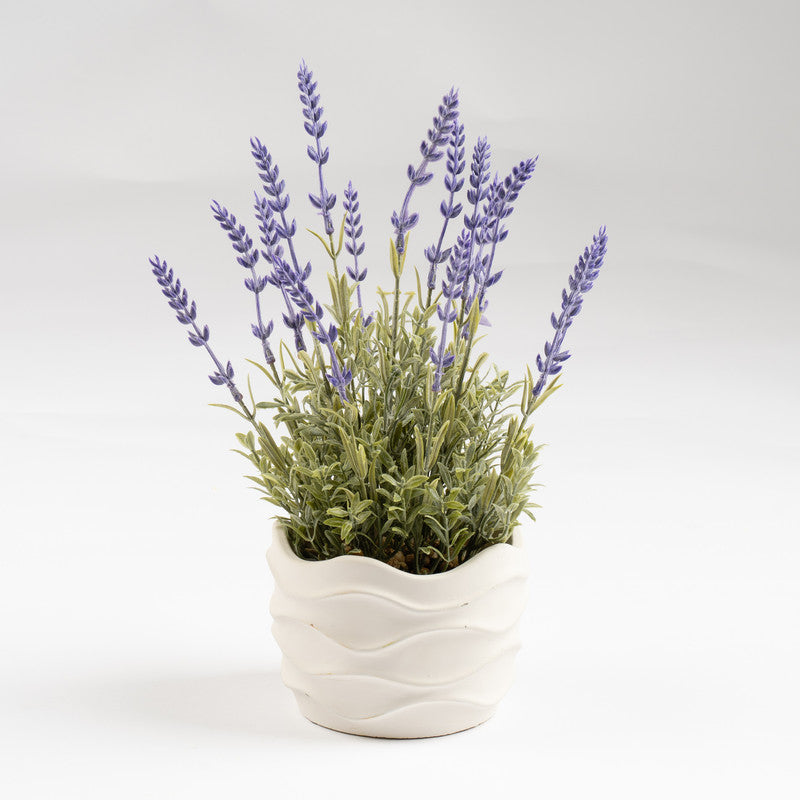 33cm Artificial Lavender in Wavy Cement Pot